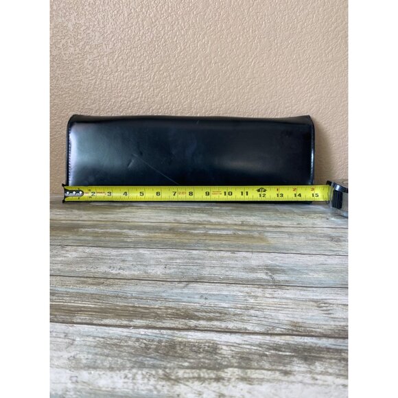 1950s Aetna USA Black Patent Envelope Clutch Purse Royaltone Lined 15" MCM - Picture 7 of 16